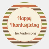 Happy Thanksgiving herfstkleuren Strepen Ronde Sticker (Voorkant)