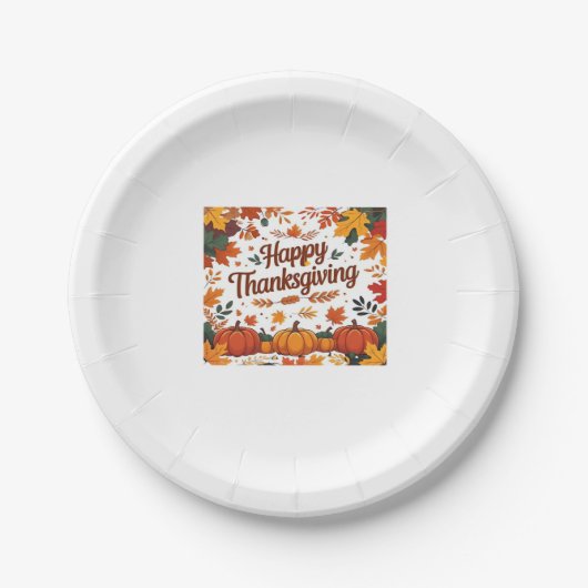 Happy Thanksgiving - Herfstpompoenen & herfstblade Papieren Bordje (Voorkant)