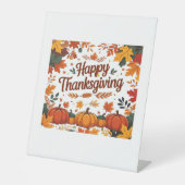 Happy Thanksgiving - Herfstpompoenen & herfstblade Reclamebord Met Voetstuk (Voorkant)