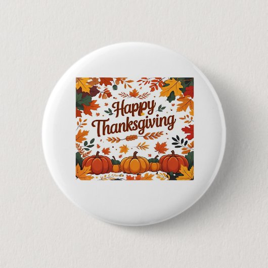 Happy Thanksgiving - Herfstpompoenen & herfstblade Ronde Button 5,7 Cm (Voorkant)
