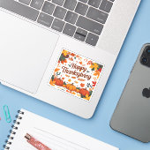 Happy Thanksgiving - Herfstpompoenen & herfstblade Sticker (Laptop met iPhone)