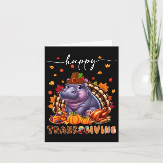 Happy Thanksgiving Hippo Kostuum Turkije Herfst Ve Kaart (Voorkant)