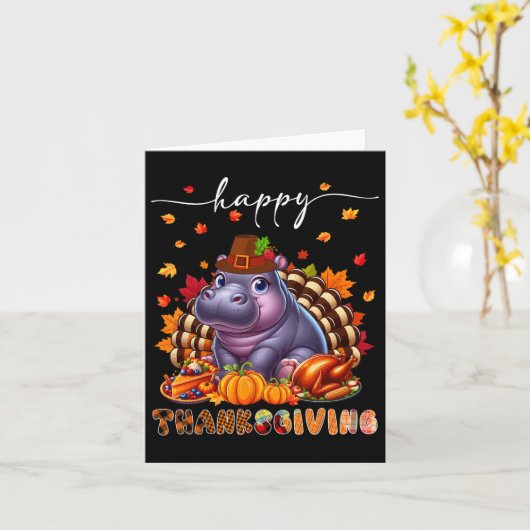Happy Thanksgiving Hippo Kostuum Turkije Herfst Ve Kaart (Gele Bloem)