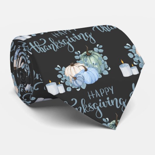 Happy Thanksgiving in blauw op zwart | Stropdas (Opgerold)