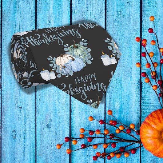 Happy Thanksgiving in blauw op zwart | Stropdas