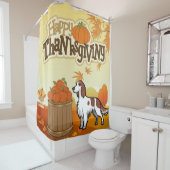 Happy Thanksgiving Irish Red and White Setter Douchegordijn (In situ)