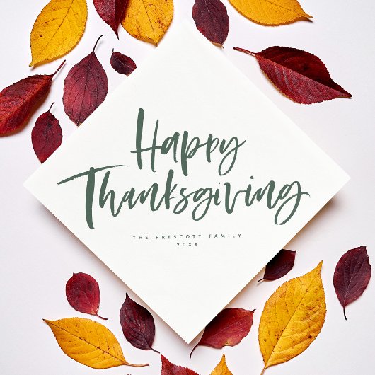 Happy Thanksgiving jager groen penseelscript Servet