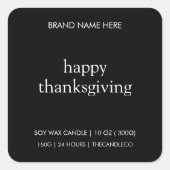 Happy Thanksgiving kaarsenlabel | minimalistische  Vierkante Sticker (Voorkant)