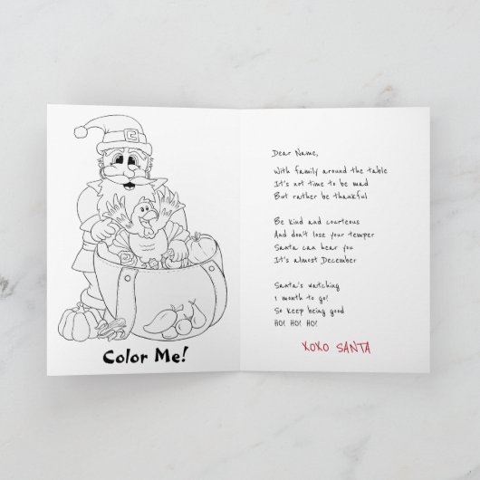 Happy Thanksgiving Kaart voor kinderen uit Santa (Binnen)