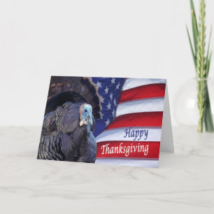 Happy Thanksgiving kalkoen en vlag wenskaart Feestdagen Kaart