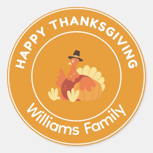 Happy Thanksgiving kalkoen sinaasappel Ronde Sticker (Voorkant)