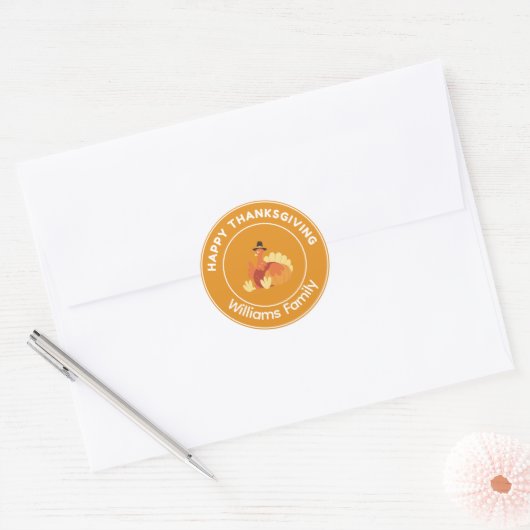 Happy Thanksgiving kalkoen sinaasappel Ronde Sticker (Envelop)