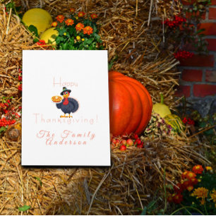 Happy thanksgiving kalkoen taart licht wit kaart