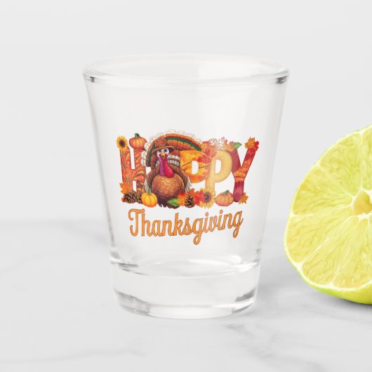Happy Thanksgiving kalkoenen Herfst Shot Glas (Voorkant)