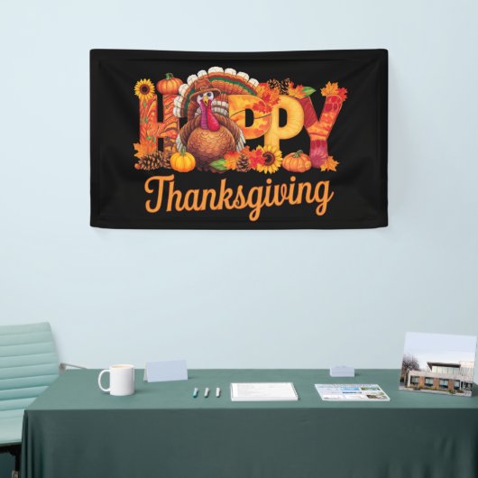 Happy Thanksgiving kalkoenen Herfst Spandoek (Beurs)