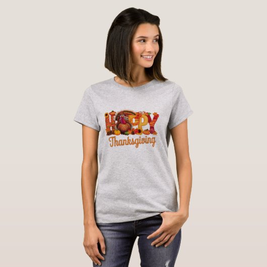 Happy Thanksgiving kalkoenen Herfst T-shirt (Voorkant volledig)