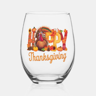 Happy Thanksgiving kalkoenen Herfst Wijnglas Zonder Voet