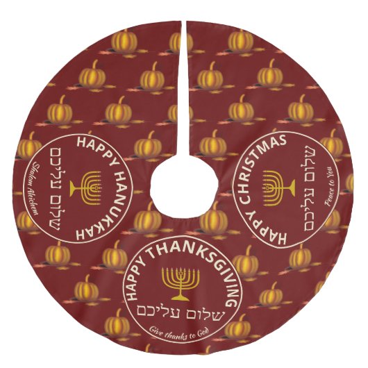 Happy Thanksgiving-kersthanukkah MULTI Custom Kerstboom Rok (Voorkant)