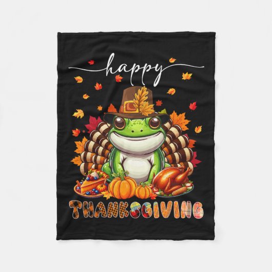 Happy Thanksgiving kikkerkostuum Turkije Fall Leav Fleece Deken (Voorkant)