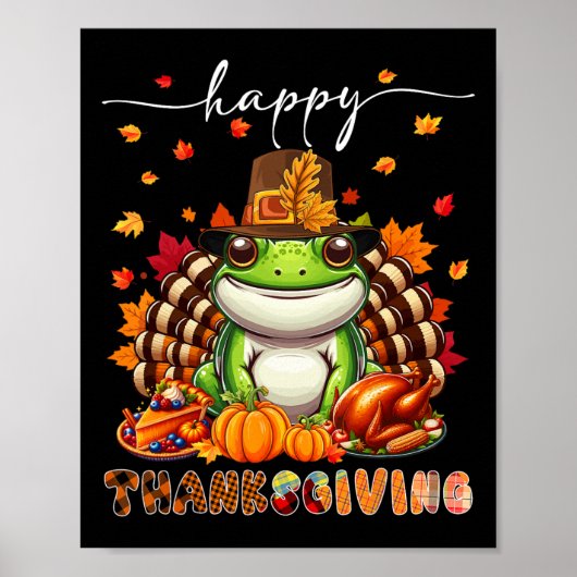 Happy Thanksgiving kikkerkostuum Turkije Fall Leav Poster (Voorkant)