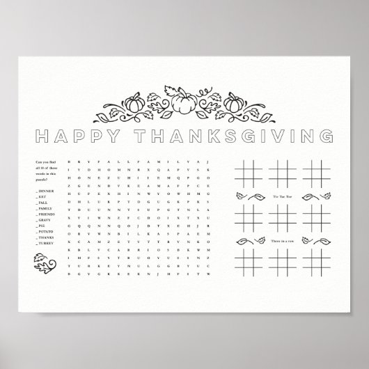 Happy Thanksgiving kinder kleuractiviteit placemat Poster (Voorkant)