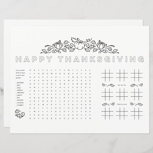 Happy Thanksgiving kinder pagina over tabelactivit (Voorkant / Achterkant)