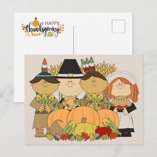 Happy Thanksgiving Kinderen achtergrond Feestdagenkaart (Voorkant / Achterkant)