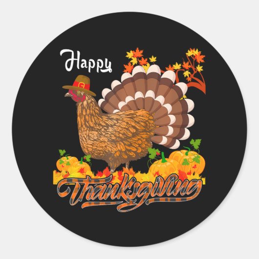 Happy Thanksgiving Kip Turkije Boerderij Herfst Ronde Sticker (Voorkant)