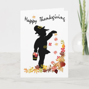 Happy Thanksgiving, kleine jongen die bladeren ver Feestdagen Kaart