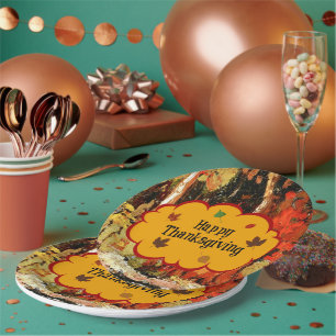 "Happy Thanksgiving", kleuren van de herfst, Papieren Bordje