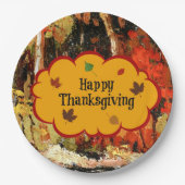 "Happy Thanksgiving", kleuren van de herfst, Papieren Bordje (Voorkant)