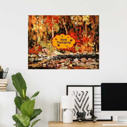 "Happy Thanksgiving", kleuren van de herfst, Poster (Thuiskantoor)