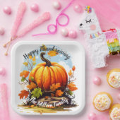 Happy Thanksgiving kleurrijke pompoen bewerkbaar Papieren Bordje (Feest)