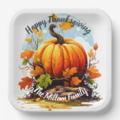 Happy Thanksgiving kleurrijke pompoen bewerkbaar Papieren Bordje (Voorkant)