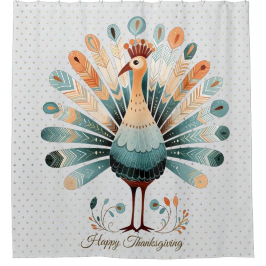 Happy Thanksgiving kleurrijke Turkije Golden Stars Douchegordijn (Voorkant)