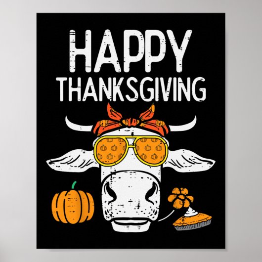 Happy Thanksgiving Koe Herfst Autumn Farmer Mannen Poster (Voorkant)