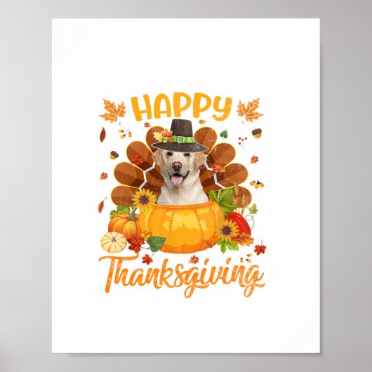 Happy Thanksgiving Labrador Hond Turkije Pompoen L Poster (Voorkant)