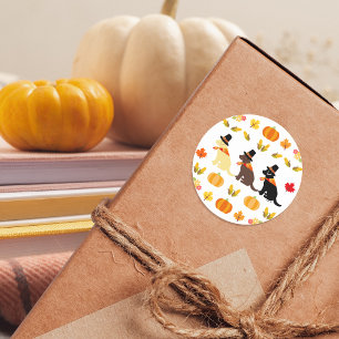 Happy Thanksgiving Labrador Silhouette Pumpkins Ronde Sticker