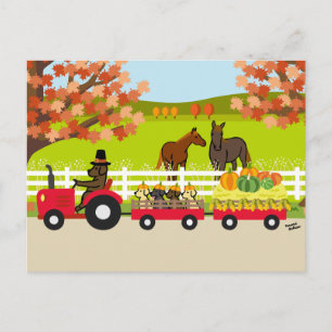 Happy Thanksgiving Labradors en Tractor Briefkaart