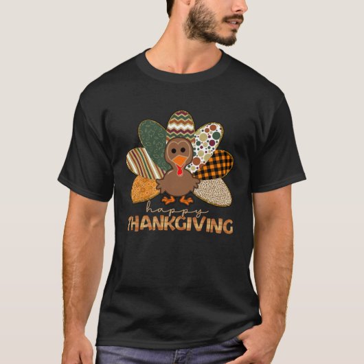 Happy Thanksgiving Leopard Print Fall Flannels Cos T-shirt (Voorkant)