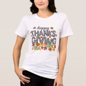 Happy Thanksgiving Leopard Print & Fall Leaves Tee Tri-Blend Shirt (Voorkant)