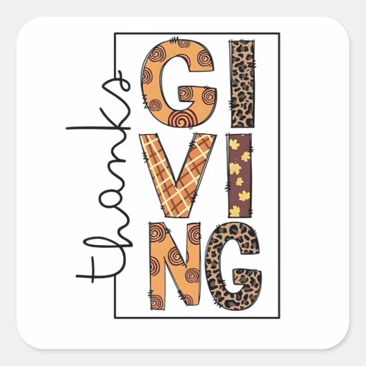 Happy Thanksgiving Leopard Print Rainbow Turkije Vierkante Sticker (Voorkant)