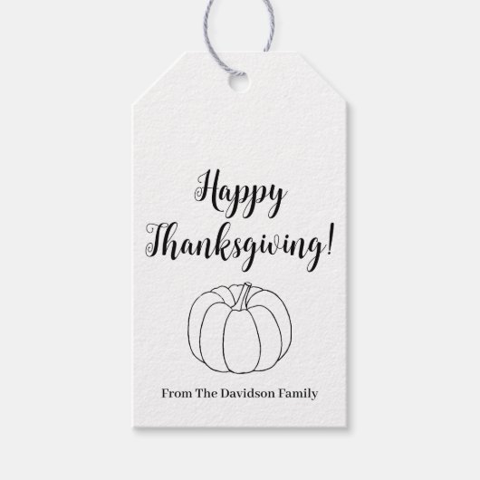 Happy Thanksgiving leuke pumpkin aangepaste script Cadeaulabel (Voorkant)