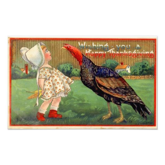 Happy Thanksgiving Little Girl en Turkey  Foto Afdruk (Voorkant)