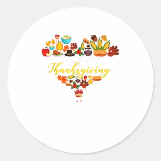 Happy Thanksgiving Love Heart Thanksgiving Ronde Sticker (Voorkant)