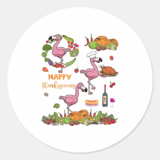 Happy Thanksgiving Lunch Lady Flamingo Lover Ronde Sticker (Voorkant)