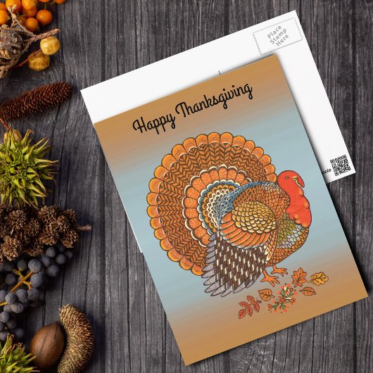  Happy Thanksgiving Male Turkey Fanned Tail Orange Briefkaart