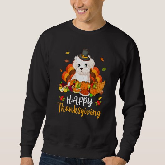 Happy Thanksgiving Maltese Dog Turkey Pet Trui (Voorkant)