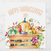 Happy Thanksgiving-mand met fruit en pompoen Wijn Etiket (Enkel label)