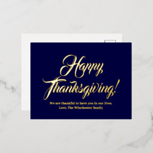 Happy Thanksgiving marine blue custom script elega Folie Feestdagen Briefkaart